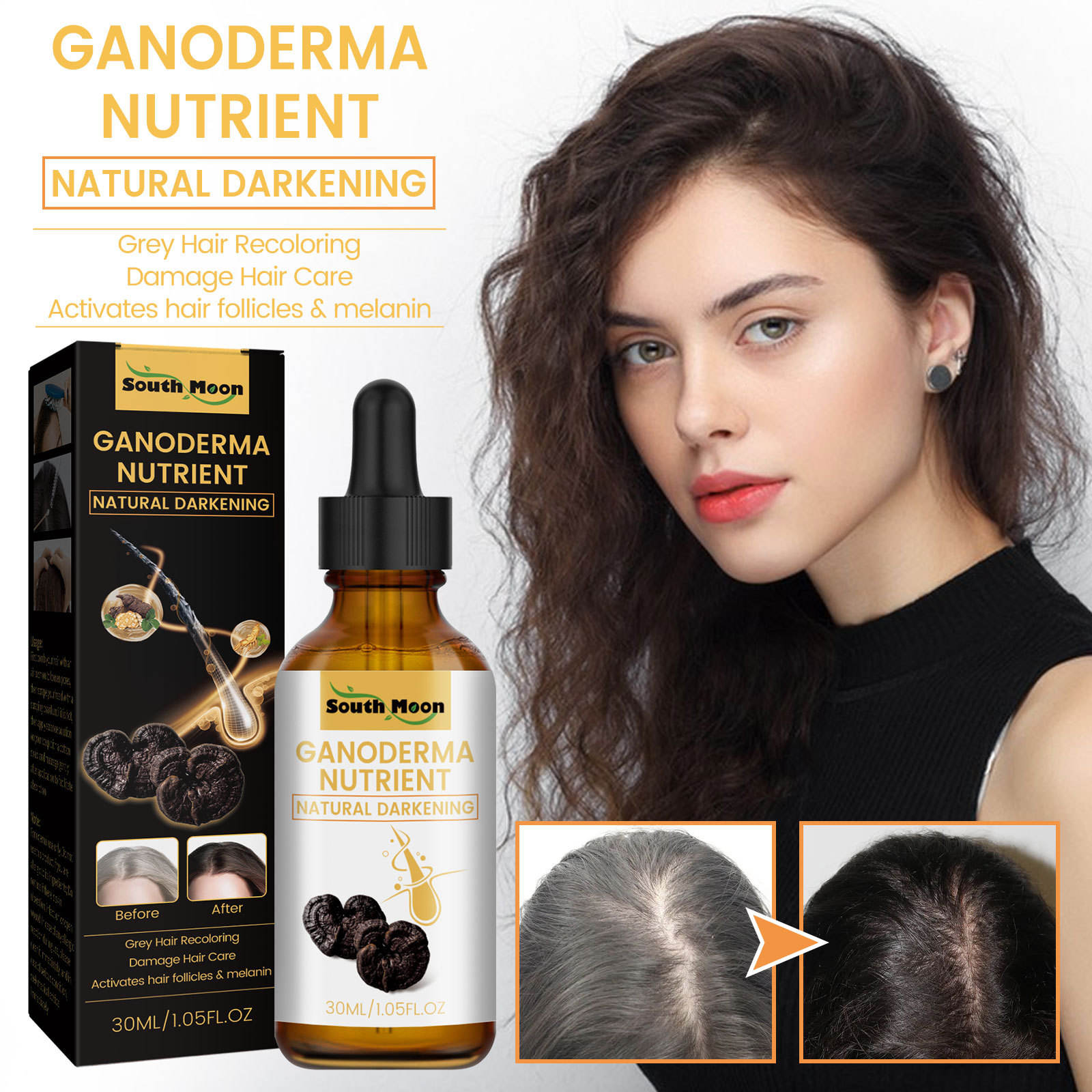 Ganoderma Nutrient for Body Care Activates Hair Follicles and Melanin Recoloring Grey Hair with Natural Darkness - SAFARA