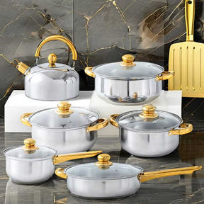 12-Piece Stainless Steel Pot Set With Kettle Non-Stick Cookware - SAFARA